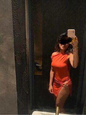 One-Shoulder Orange Mini Dress with Side Ring Detail